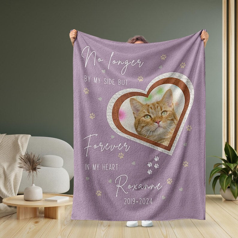 Custom Cat Memorial Blanket Gift, Personalized Cat Remembrance Gift, Cat Loss Bereavement Gifts, Cat Photo Memory Sympathy Gift Pet Keepsake