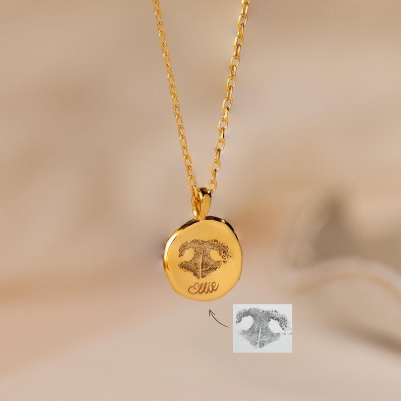 Nose Print Coin Necklace Paw & Nose Print Pendant Necklace Custom Jewelry Pet Memorial Gift
