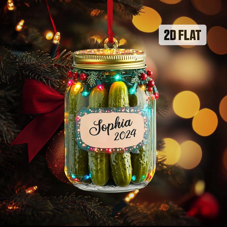 Personalized Pickle Jar 2D Flat Ornament, Pickle Rearview Mirror Car Accessories, Pickle Jar Christmas Ornament, Pickle Lovers Gifts for Her