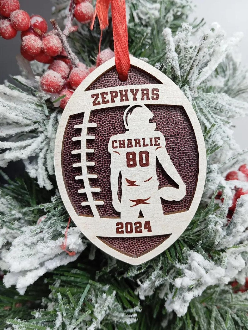 Personalized Football Player 2 Layer Wooden Ornament, Custom Name Number Football Ornament, Gift for Football Player, Sports Ornament