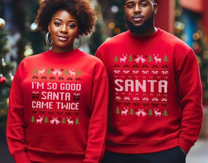 Matching Christmas Couple Sweatshirt, Matching Couple Shirt, Couple Christmas Matching Shirt, Ugly Christmas Sweater, Santa Came Twice Tee