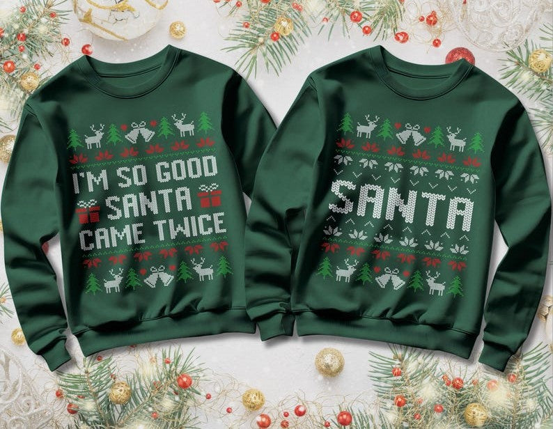 Matching Christmas Couple Sweatshirt, Matching Couple Shirt, Couple Christmas Matching Shirt, Ugly Christmas Sweater, Santa Came Twice Tee