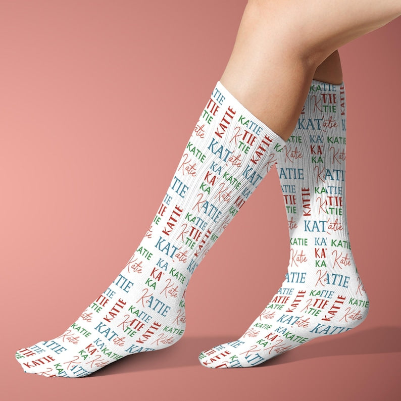 Collage Name Personalized Socks, Custom Christmas Socks, Stocking Stuffer for Teens, Secret Santa Gift for Men Women, Stocking Fillers