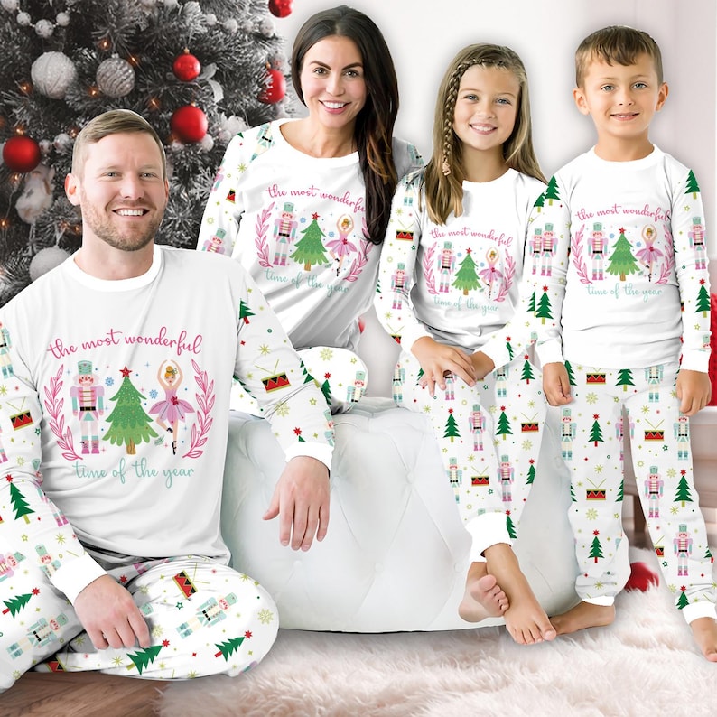 Christmas Long Sleeve Two Piece Pajama, The Most Wonderful Time Of The Year, Nutcracker Family Pajamas Set, Winter Christmas Loungewear Set