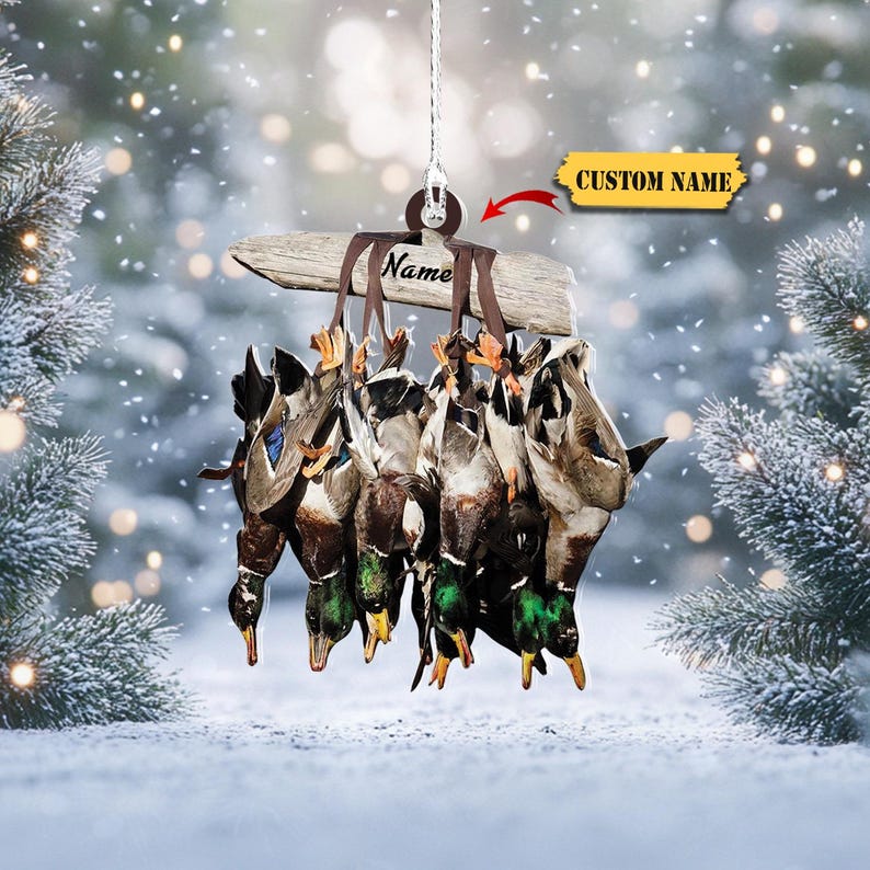 Custom Duck Hunting Christmas Ornament 2D- Personalized Hanging Mallard Duck Bundle with Driftwood Design ,Gift For him, hunter gifts