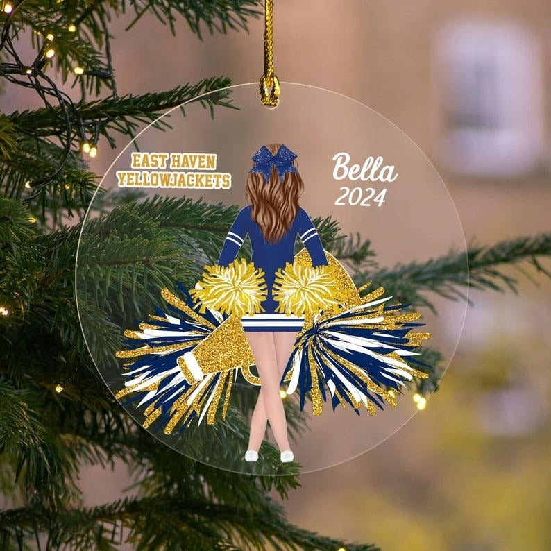 Personalized Cheerleader Girl Acrylic Ornament, Cheerleading Ornament, Ceramic Cheerleader Ornament, Cheer Coach Gift, Cheerleader Gift.