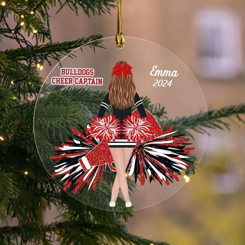 Personalized Cheerleader Girl Acrylic Ornament, Cheerleading Ornament, Ceramic Cheerleader Ornament, Cheer Coach Gift, Cheerleader Gift.
