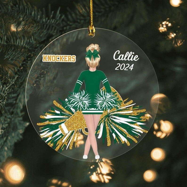 Personalized Cheerleader Girl Acrylic Ornament, Cheerleading Ornament, Ceramic Cheerleader Ornament, Cheer Coach Gift, Cheerleader Gift.