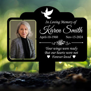 Custom Photo Grave Marker: Temporary Outdoor Memorial Plaque. Thoughtful sympathy gift, perfect for honoring and remembering loved ones.
