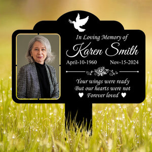 Custom Photo Grave Marker: Temporary Outdoor Memorial Plaque. Thoughtful sympathy gift, perfect for honoring and remembering loved ones.