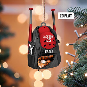 Personalized Baseball Bag 2D Flat Ornament, Baseball Player Gear Ornament, Baseball Custom Name Keepsake, Baseball Christmas Ornament