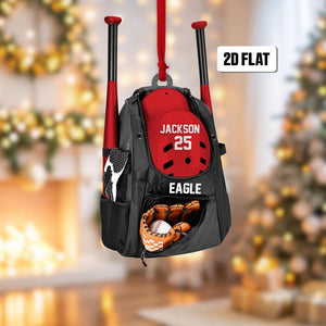 Personalized Baseball Bag 2D Flat Ornament, Baseball Player Gear Ornament, Baseball Custom Name Keepsake, Baseball Christmas Ornament