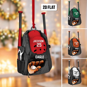 Personalized Baseball Bag 2D Flat Ornament, Baseball Player Gear Ornament, Baseball Custom Name Keepsake, Baseball Christmas Ornament