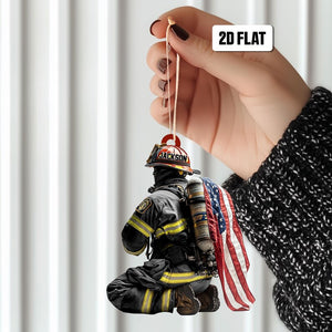 Personalized Firefighter 2D Flat Christmas Ornament, Custom Firefighter On Duty Acrylic Ornament, Fireman Dad Gift, Christmas Firefighter