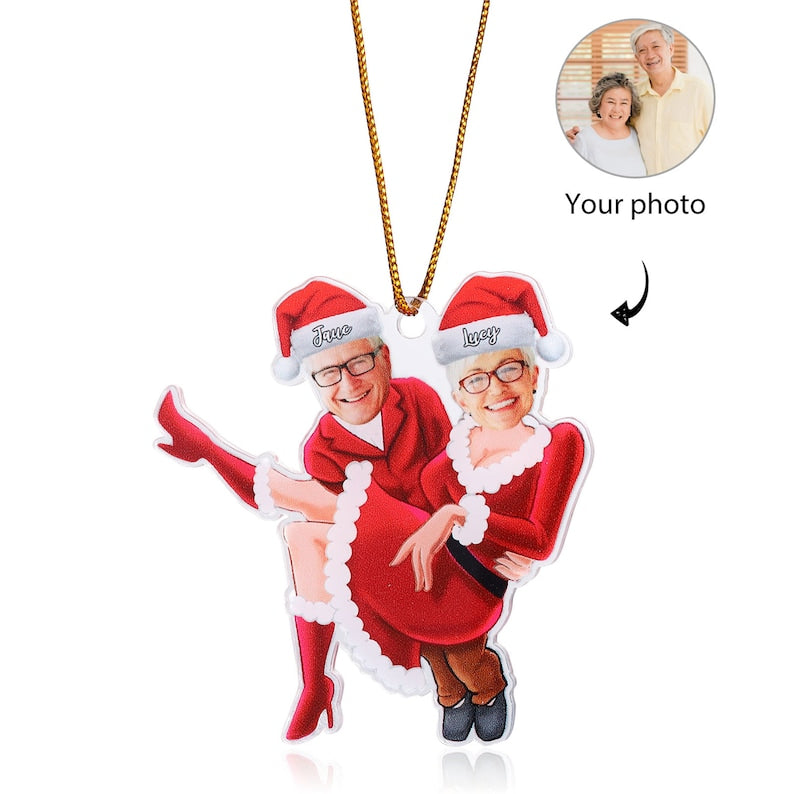 Personalized Couple Portrait Christmas Ornament, Custom Photo Funny Face Picture Acrylic Ornament,Christmas Gift for Him,Put Your Face On It