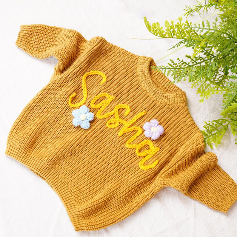 Hand Embroidery Sweaters, Custom Toddler Sweaters, Knit Sweater, Baby Jumper, Gifts for Daughters, Nursery Gifts, Baby Boy Gift, Baby Girl