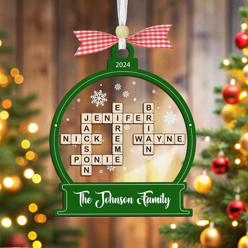 Family Crossword Christmas Ornament, Scrabble Personalized Christmas Ornament, Family Names Puzzle, Custom Scrabble Ornament,Family Ornament