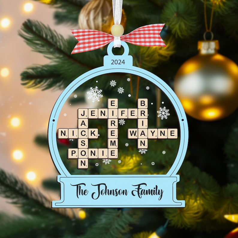 Family Crossword Christmas Ornament, Scrabble Personalized Christmas Ornament, Family Names Puzzle, Custom Scrabble Ornament,Family Ornament