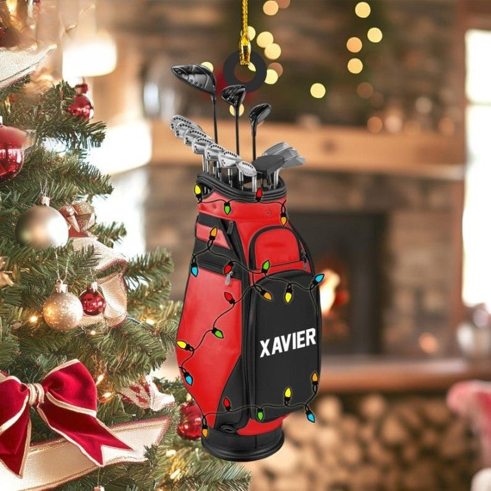 Custom Name Golf Backpacks Christmas Personalized Ornament, Christmas Tree Hanging Decor,Flat 2D Ornament Acrylic/ Wooden
