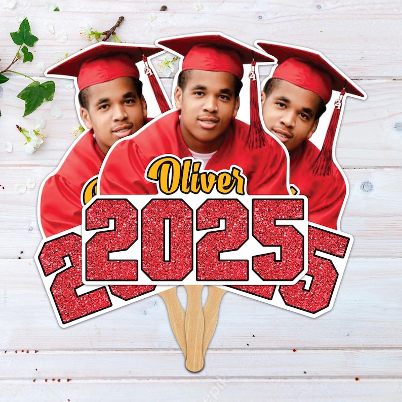 Custom Face Fans With Wooden Handle, Graduation Head, Grad Face Fans, Class of 2025 Head Fans, Graduation Faces on a Stick