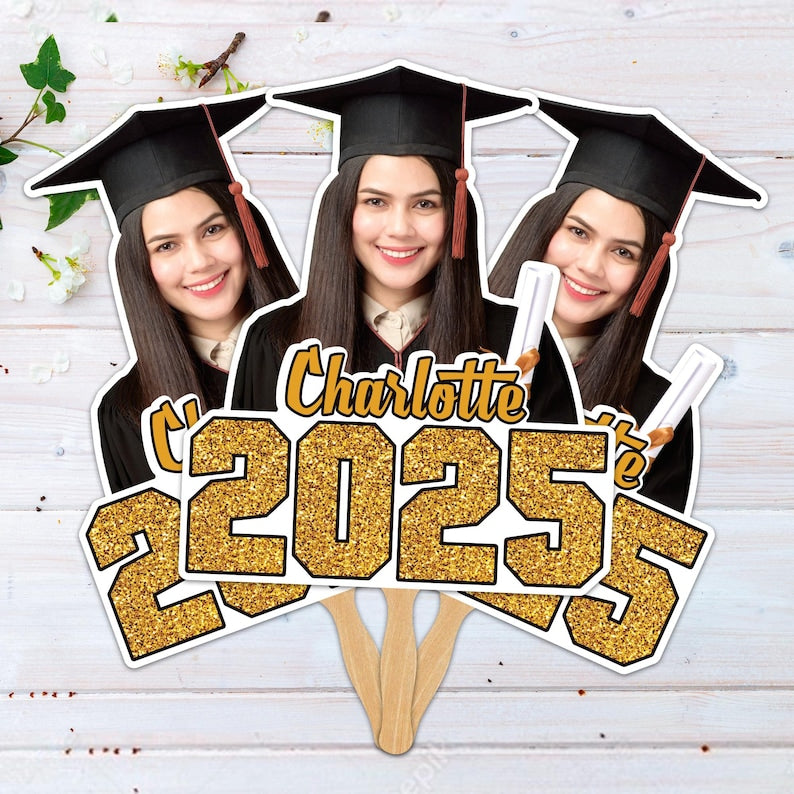 Custom Face Fans With Wooden Handle, Graduation Head, Grad Face Fans, Class of 2025 Head Fans, Graduation Faces on a Stick