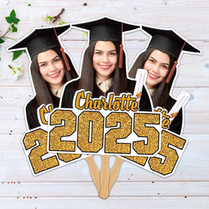 Custom Face Fans With Wooden Handle, Graduation Head, Grad Face Fans, Class of 2025 Head Fans, Graduation Faces on a Stick