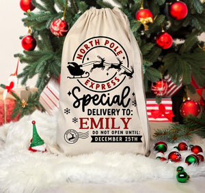 Santa Sack Personalized with Name, Gifts For Kids, Custom Christmas Gift for Kids, Personalized Christmas Sack with Strap Drawstring Closure