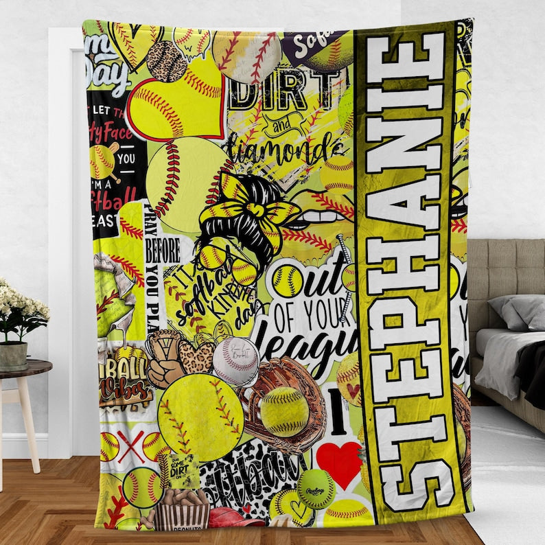 Personalised Softball Blanket, Custom Softball Player Blanket, Sports Blanket, Custom Gift, Plush Blanket, Soft Cozy Throw, Sport Lover Gift