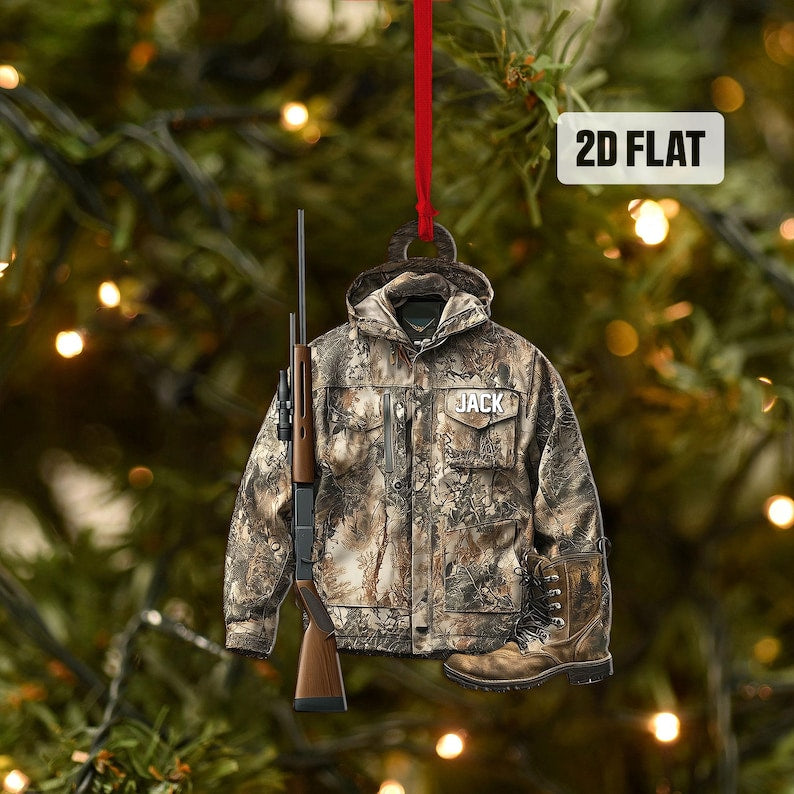 Personalized Hunting 2D Flat Ornament, Custom Hunting Christmas Tree Ornament, Hunting Vest Christmas Decor, Gift for Hunter, Dad, Husband