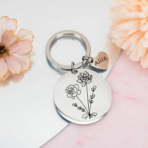 Personalized Bouquet Flower Keychain, Keychain for Mom, Nana, Grandma, Mothers Day Gift for Her, Gift for Teacher, Family Gift Mother
