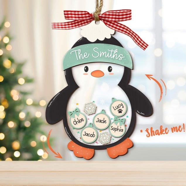 Family Christmas Ornament 2025, Custom Family 4D Shake Ornament, Penguin Shaker Ornament, Family Ornament With Pets, Family Keepsake Gifts