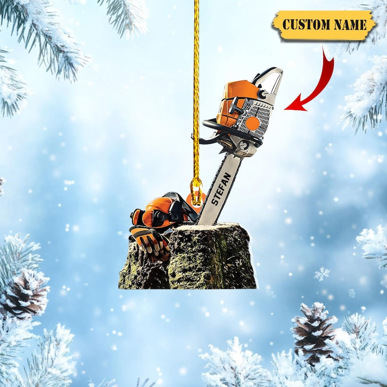 Personalized Chainsaw Christmas Ornament, Custom Logger Gift, Xmas Tree D cor for Dad Husband Son, Christmas Ornament for Woodworkers