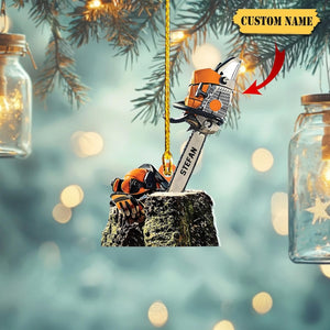 Personalized Chainsaw Christmas Ornament, Custom Logger Gift, Xmas Tree D cor for Dad Husband Son, Christmas Ornament for Woodworkers