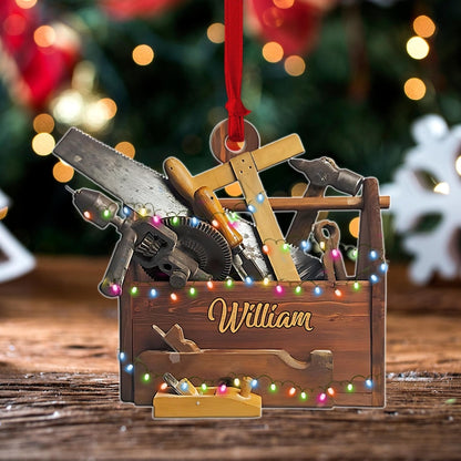 Personalized Tools Box Ornament, Electrician Christmas Ornament, Handyman Fixer Xmas Gift, Carpenter Tool Box Ornament for Christmas