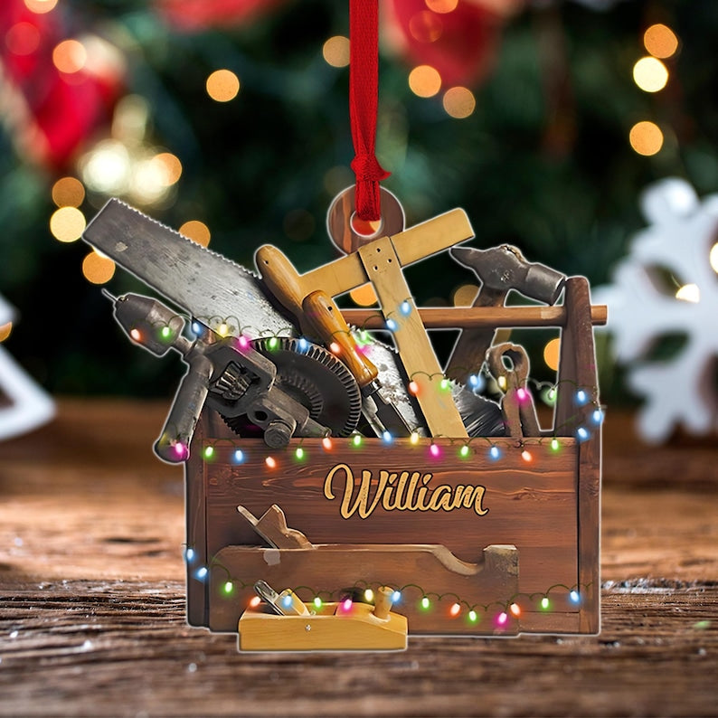 Personalized Tools Box Ornament, Electrician Christmas Ornament, Handyman Fixer Xmas Gift, Carpenter Tool Box Ornament for Christmas