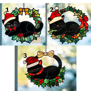 Black Cat Christmas Ornament, Christmas Cat Ornament, Christmas Gift for Cat Mom Cat Acrylic Suncatcher Window Hanging Christmas Decoration