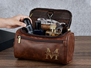 Personalized Leather Toiletry Bag: Engraved Dopp Kit, Groomsmen Gift