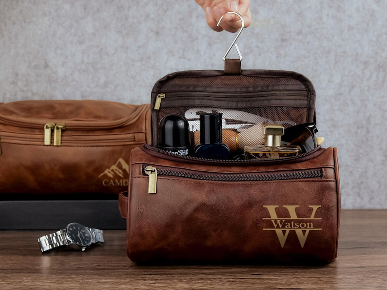 Personalized Leather Toiletry Bag: Engraved Dopp Kit, Groomsmen Gift