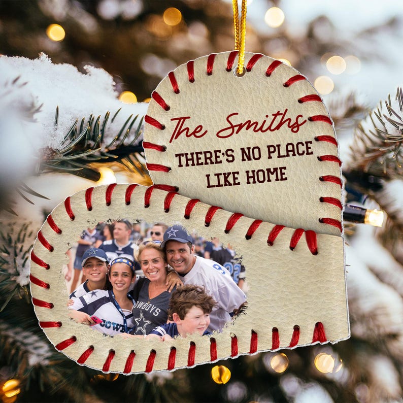 Personalized Baseball Acrylic Photo Ornament, There's No Place Like Home, Gift for Baseball Player, Baseball Player Gifts, Xmas Tree Decor