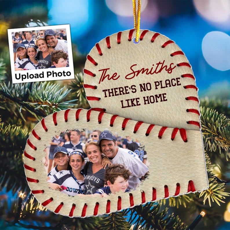 Personalized Baseball Acrylic Photo Ornament, There's No Place Like Home, Gift for Baseball Player, Baseball Player Gifts, Xmas Tree Decor