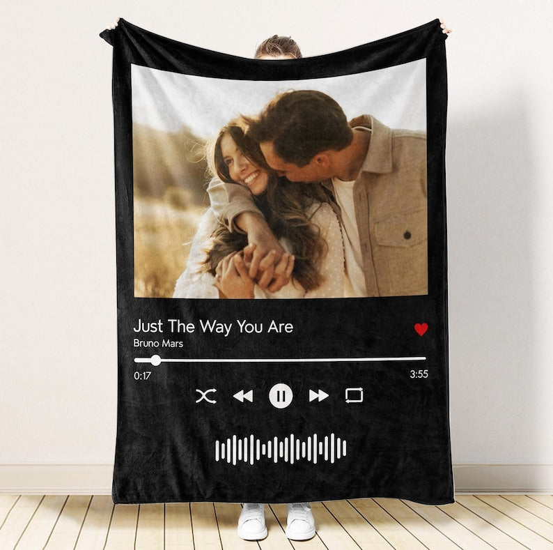 Personalized Music Blanket your photo & music favorite song Gift Blanket Great Couples Boyfriend Girlfriend Birthday Gift Mom Gift