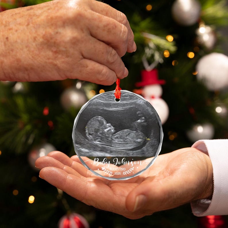 Baby Ultrasound Glass Ornament, Baby Announcement Gift, Personalized Bumps First Christmas Ornament, Sonogram Pregnancy Announcement