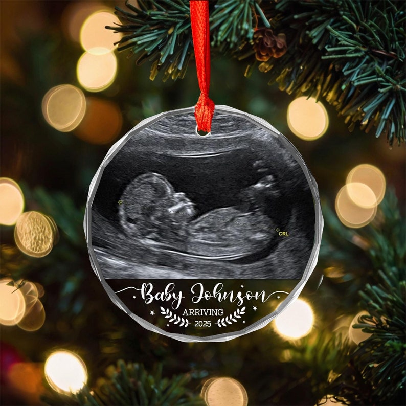 Baby Ultrasound Glass Ornament, Baby Announcement Gift, Personalized Bumps First Christmas Ornament, Sonogram Pregnancy Announcement