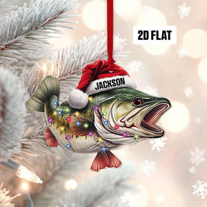 Personalized Fishing 2D Flat Ornament, Custom Name Christmas Ornament, Fisherman Ornament, Bass Fish Dad Ornament, Gifts for Him, Dad