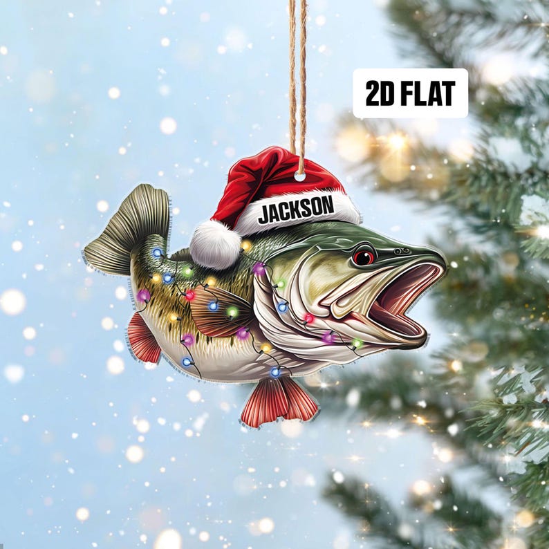 Personalized Fishing 2D Flat Ornament, Custom Name Christmas Ornament, Fisherman Ornament, Bass Fish Dad Ornament, Gifts for Him, Dad