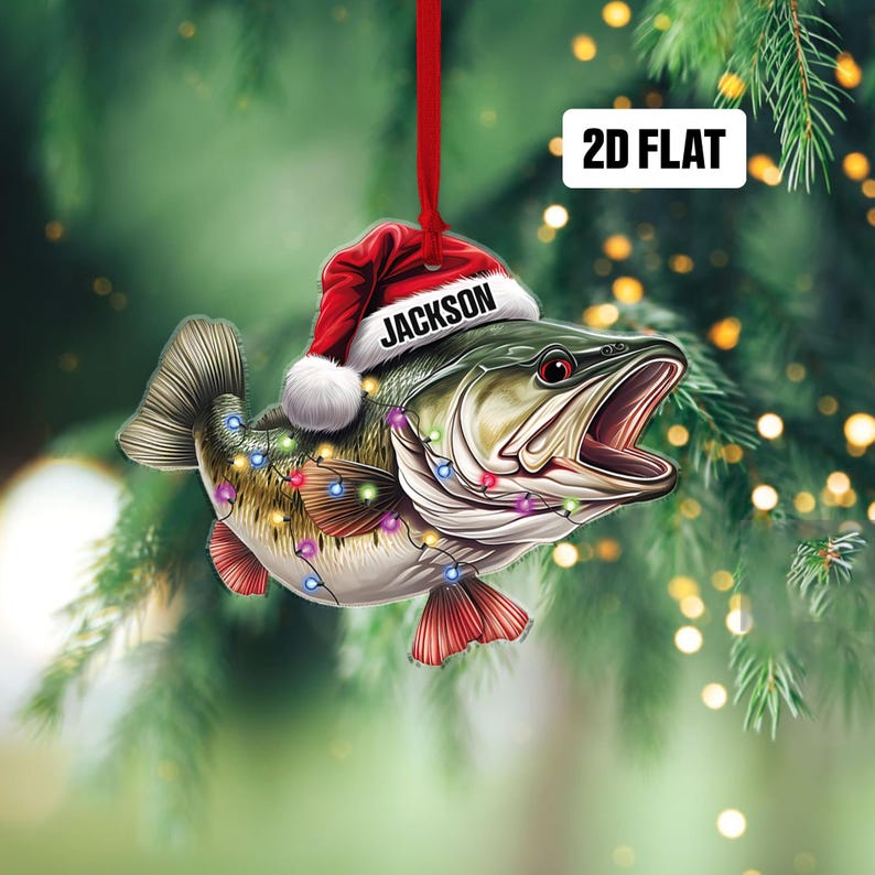 Personalized Fishing 2D Flat Ornament, Custom Name Christmas Ornament, Fisherman Ornament, Bass Fish Dad Ornament, Gifts for Him, Dad