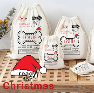 Personalised pet dog santa sack stocking christmas bag xmas treat gift bag gift for christmas good boy/girl