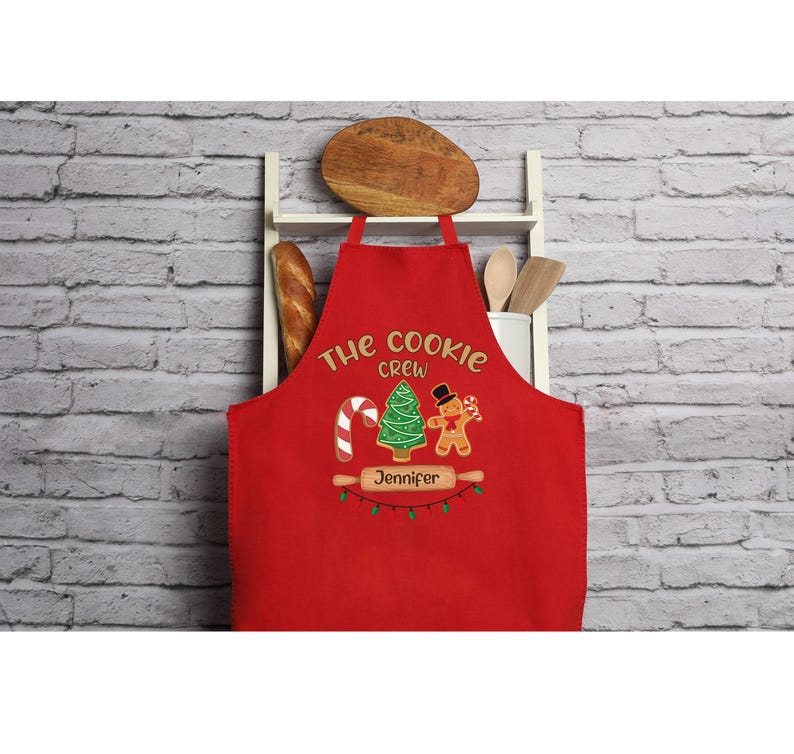 Custom Cookie Crew Apron, Christmas Apron, Personalized Christmas Cookie Crew Apron, Cookie Apron, Christmas Gift For Women, Xmas Gift