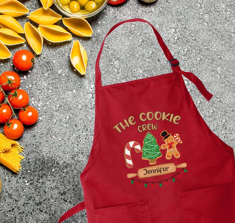 Custom Cookie Crew Apron, Christmas Apron, Personalized Christmas Cookie Crew Apron, Cookie Apron, Christmas Gift For Women, Xmas Gift
