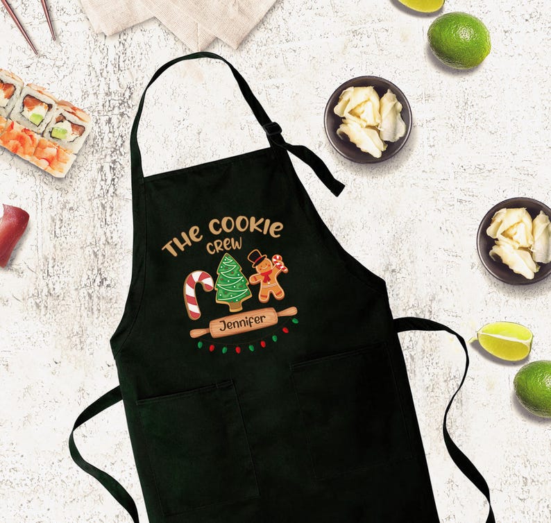 Custom Cookie Crew Apron, Christmas Apron, Personalized Christmas Cookie Crew Apron, Cookie Apron, Christmas Gift For Women, Xmas Gift